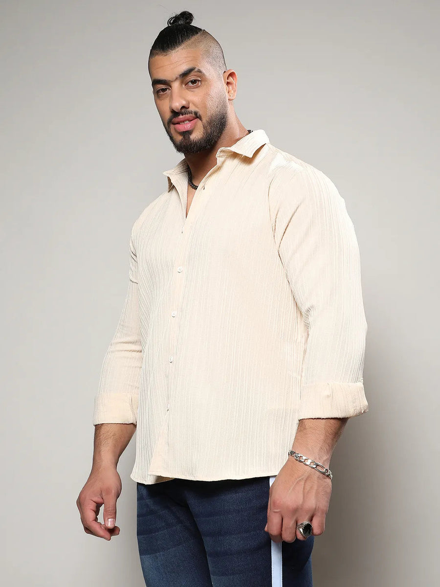Light Yellow Textured Casual Shirt - Shop authentic Indian Men's Fashion by Instafab Plus