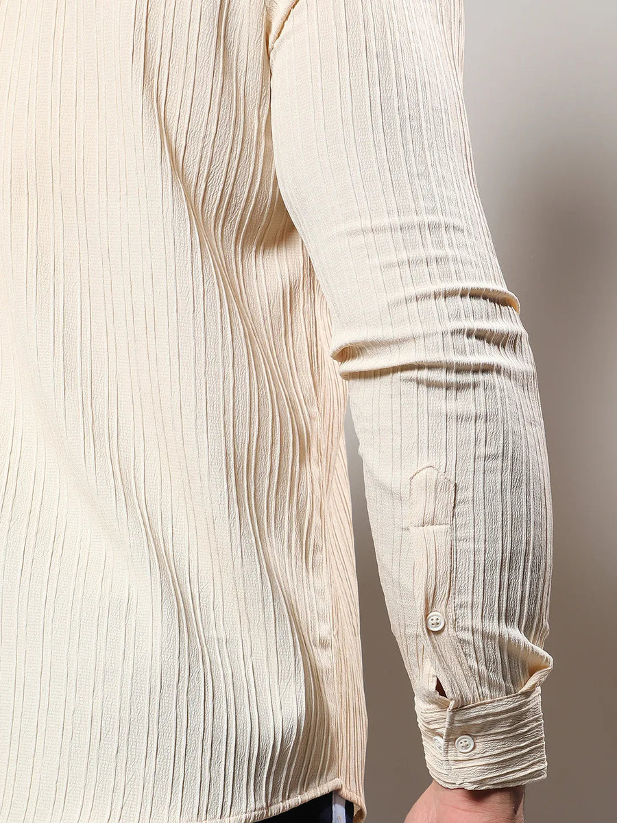 Light Yellow Textured Casual Shirt - Shop authentic Indian Men's Fashion by Instafab Plus