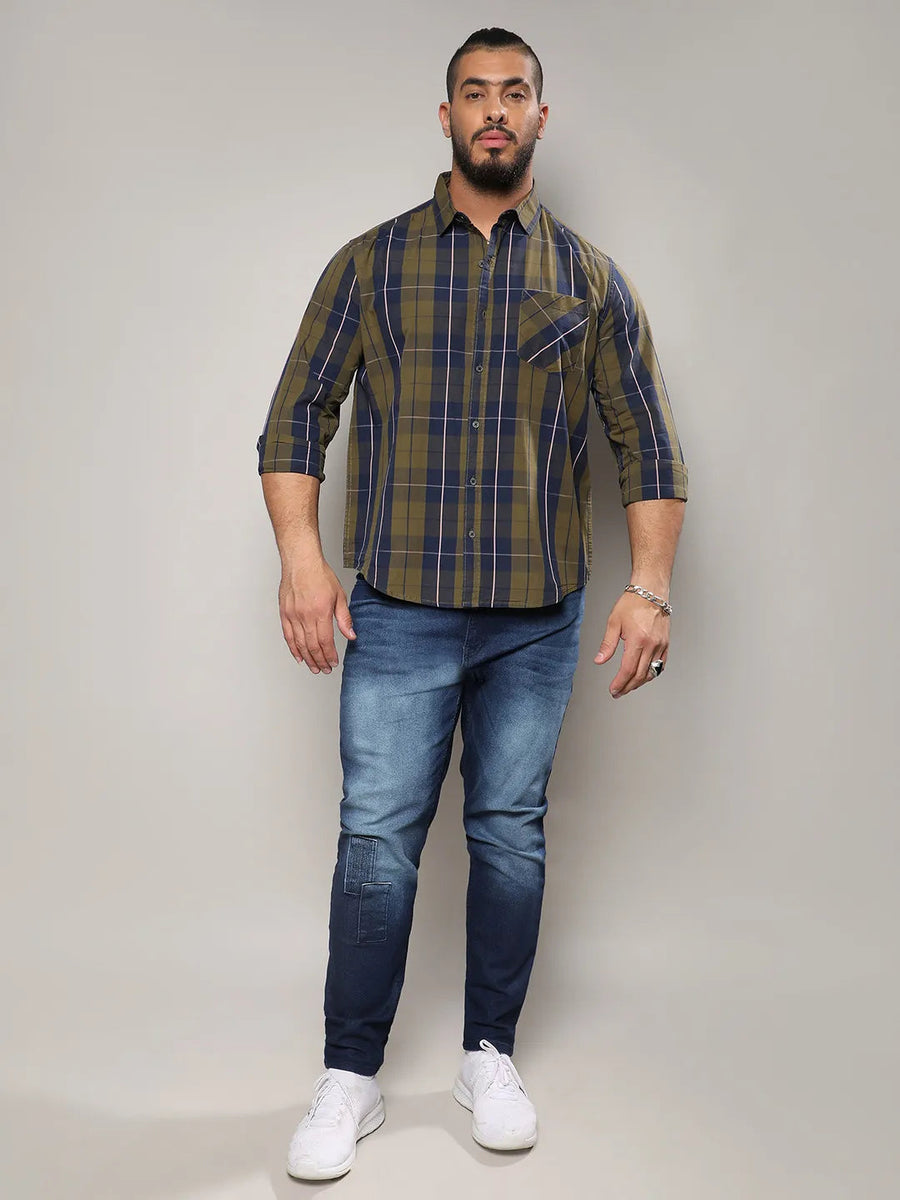 Olive Green Tartan Plaid Shirt - Shop authentic Indian Men's Fashion by Instafab Plus