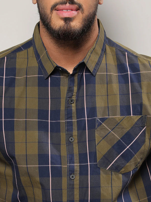Olive Green Tartan Plaid Shirt - Shop authentic Indian Men's Fashion by Instafab Plus