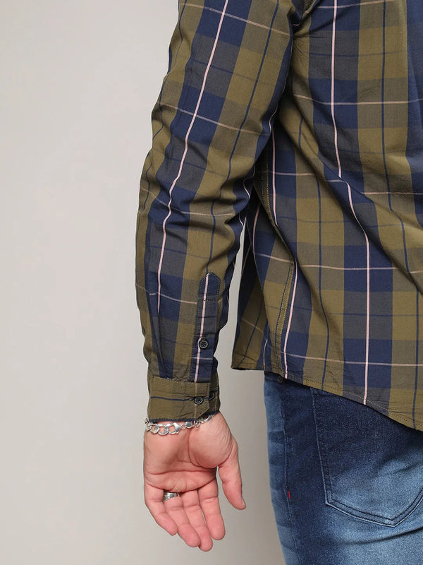 Olive Green Tartan Plaid Shirt - Shop authentic Indian Men's Fashion by Instafab Plus