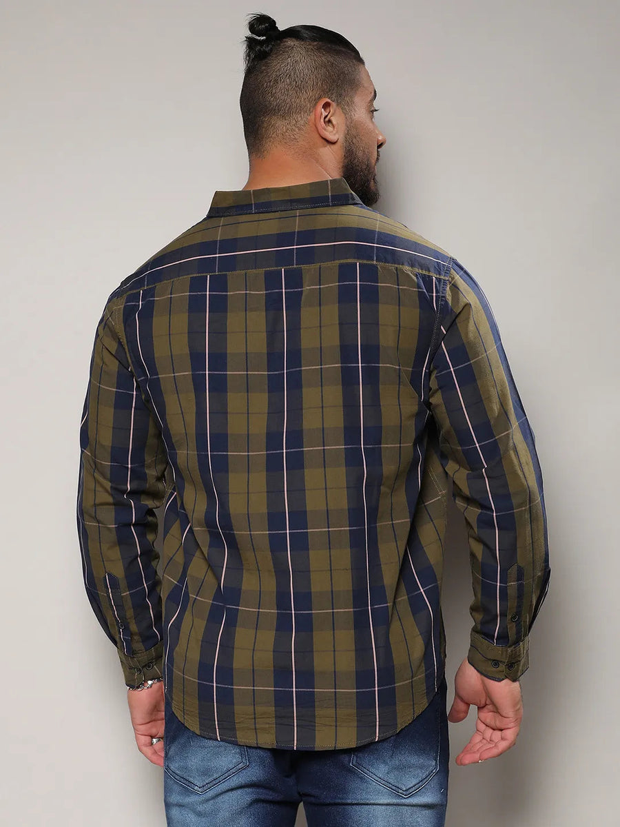 Olive Green Tartan Plaid Shirt - Shop authentic Indian Men's Fashion by Instafab Plus