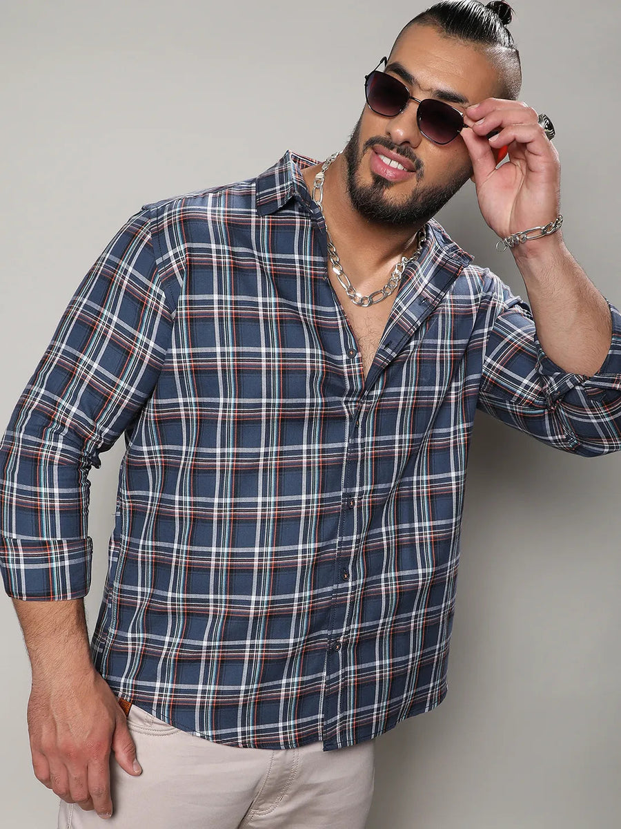 Blue Checkered Casual Shirt - Shop authentic Indian Men's Fashion by Instafab Plus