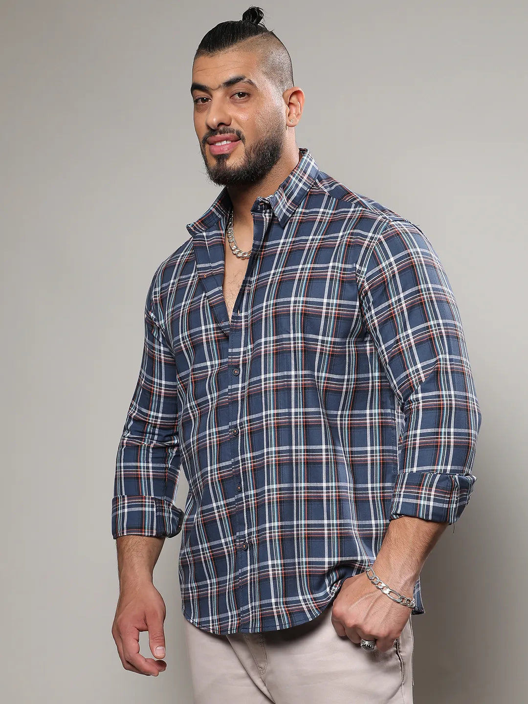 Blue Checkered Casual Shirt - Shop authentic Indian Men's Fashion by Instafab Plus