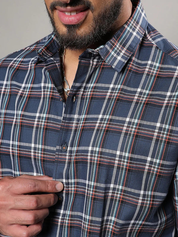 Blue Checkered Casual Shirt - Shop authentic Indian Men's Fashion by Instafab Plus