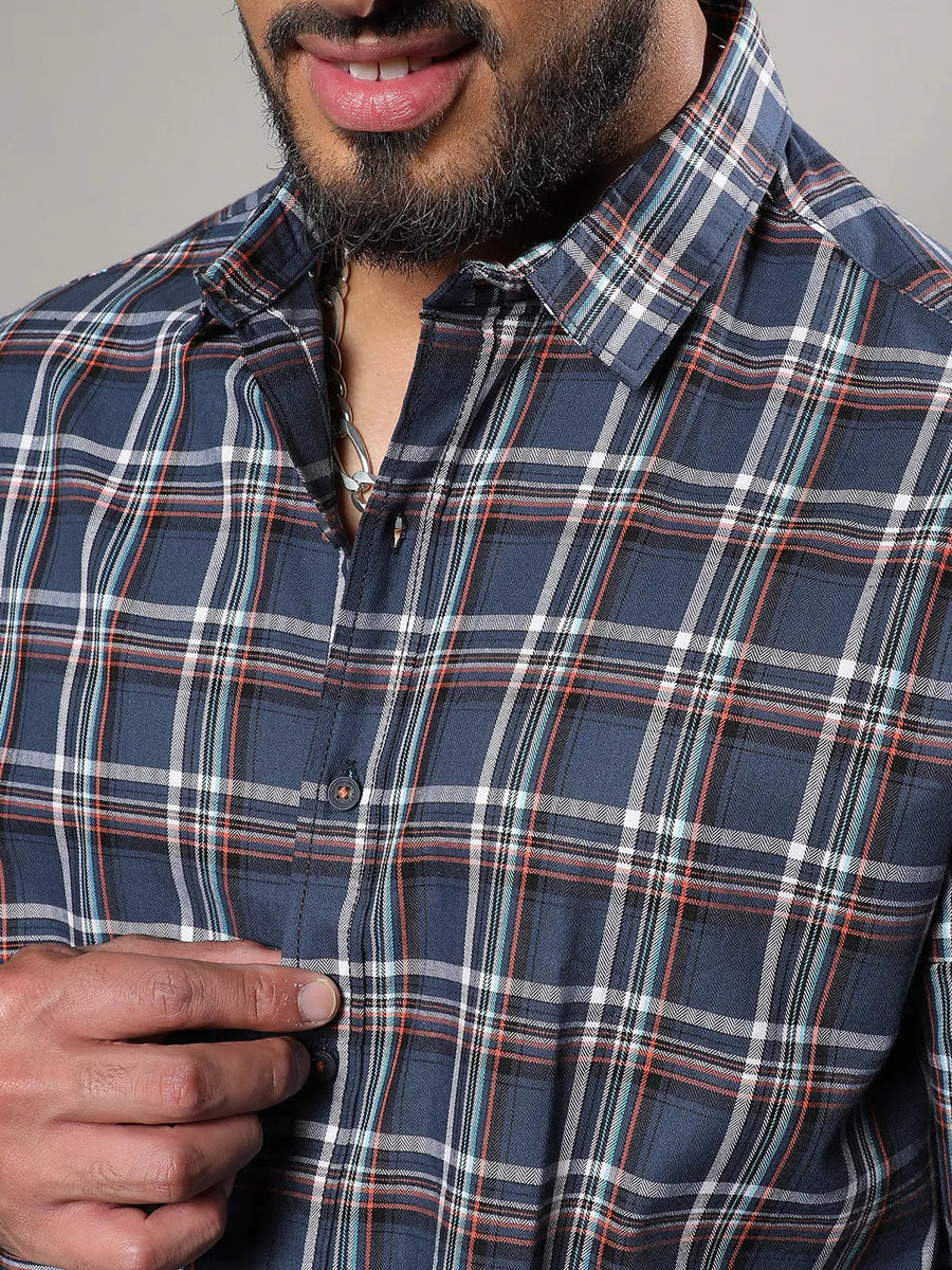 Blue Checkered Casual Shirt - Shop authentic Indian Men's Fashion by Instafab Plus