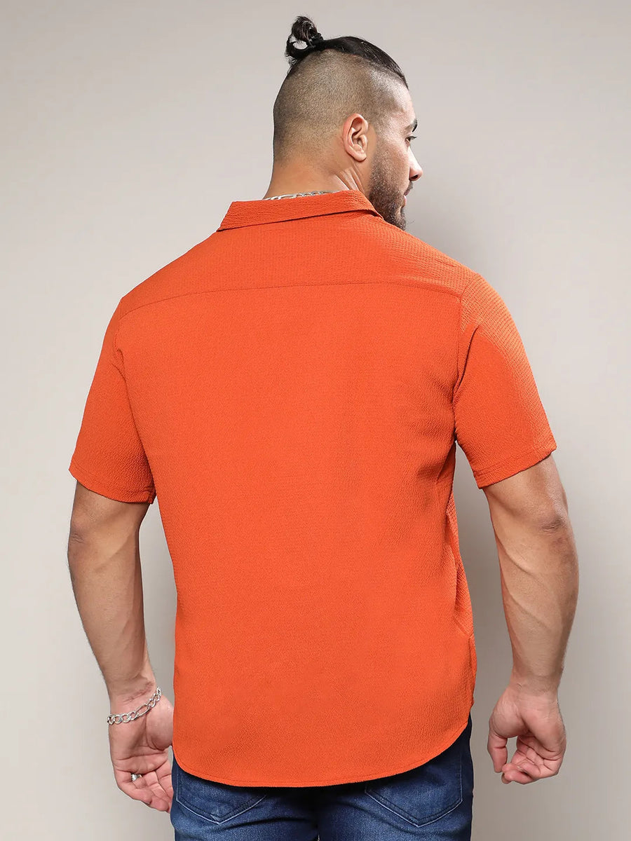 Burnt Orange Textured Casual Shirt - Shop authentic Indian Men's Fashion by Instafab Plus