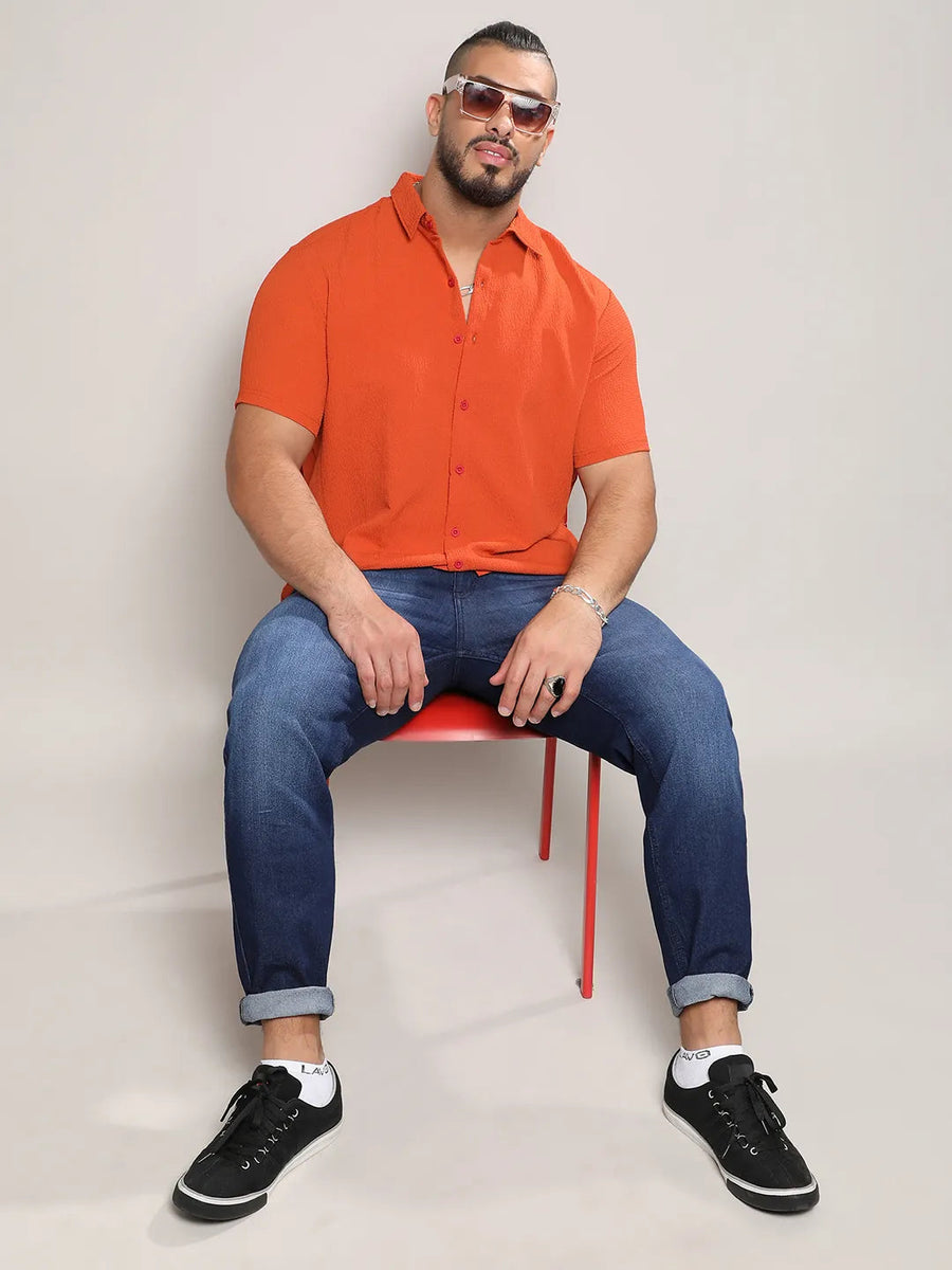 Burnt Orange Textured Casual Shirt - Shop authentic Indian Men's Fashion by Instafab Plus