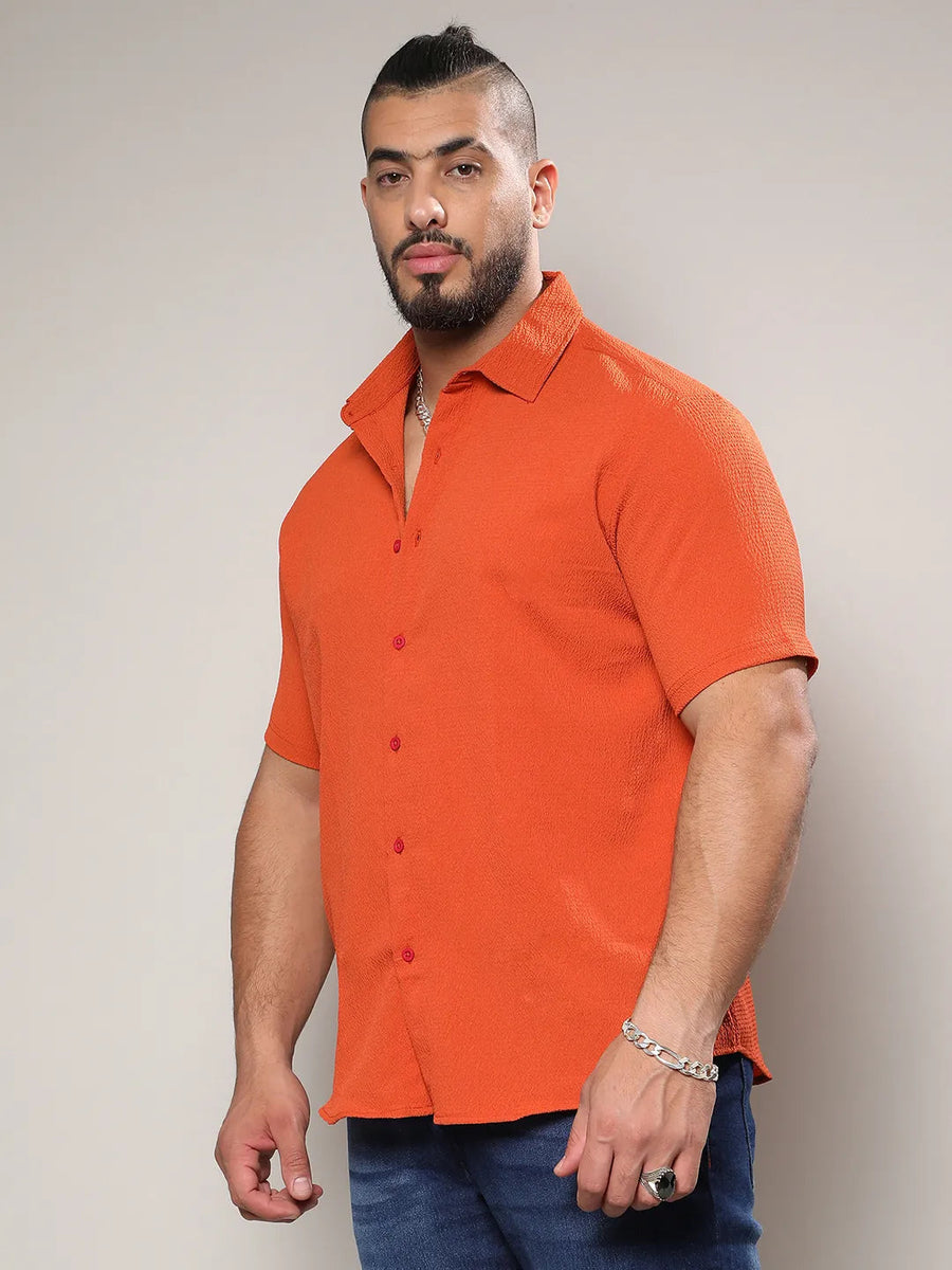 Burnt Orange Textured Casual Shirt - Shop authentic Indian Men's Fashion by Instafab Plus