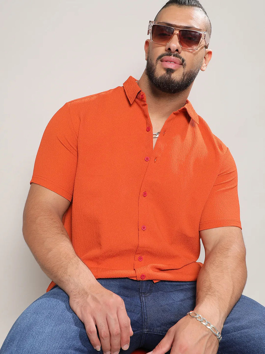 Burnt Orange Textured Casual Shirt - Shop authentic Indian Men's Fashion by Instafab Plus