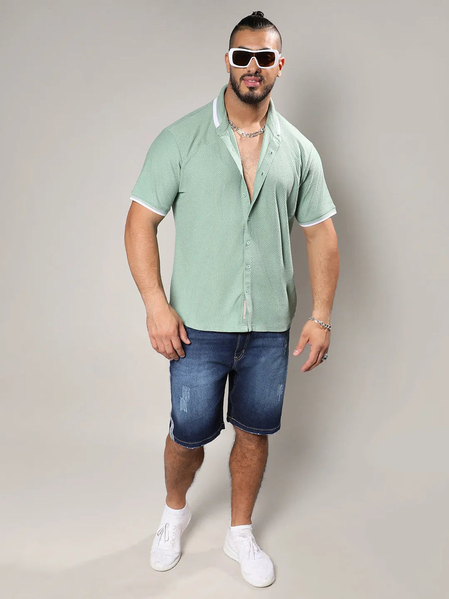 Sage Green Contrast Hem Shirt - Shop authentic Indian Men's Fashion by Instafab Plus