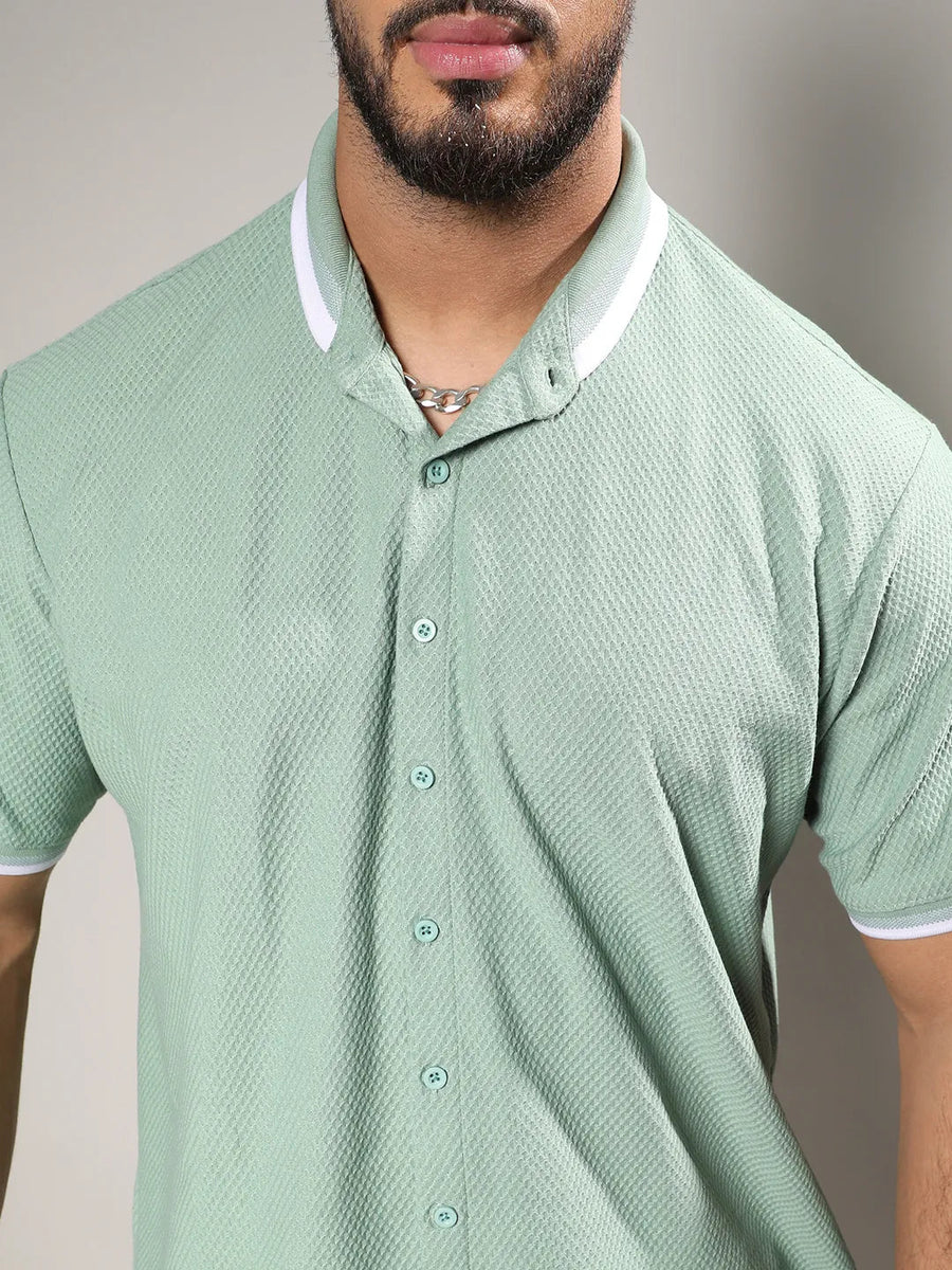 Sage Green Contrast Hem Shirt - Shop authentic Indian Men's Fashion by Instafab Plus