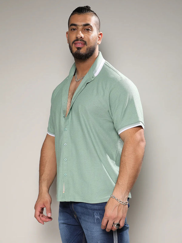 Sage Green Contrast Hem Shirt - Shop authentic Indian Men's Fashion by Instafab Plus