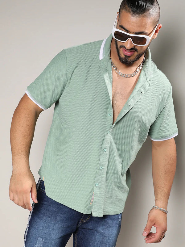 Sage Green Contrast Hem Shirt - Shop authentic Indian Men's Fashion by Instafab Plus