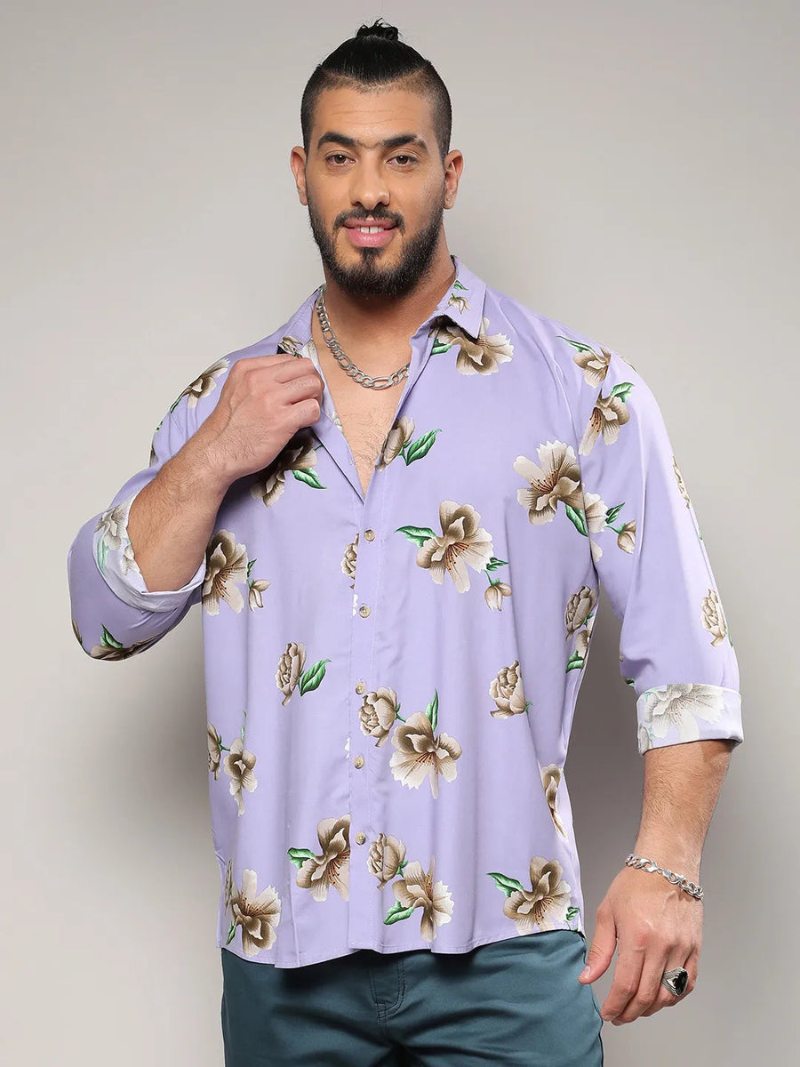 Lavender Floral Print Shirt - Shop authentic Indian Men's Fashion by Instafab Plus