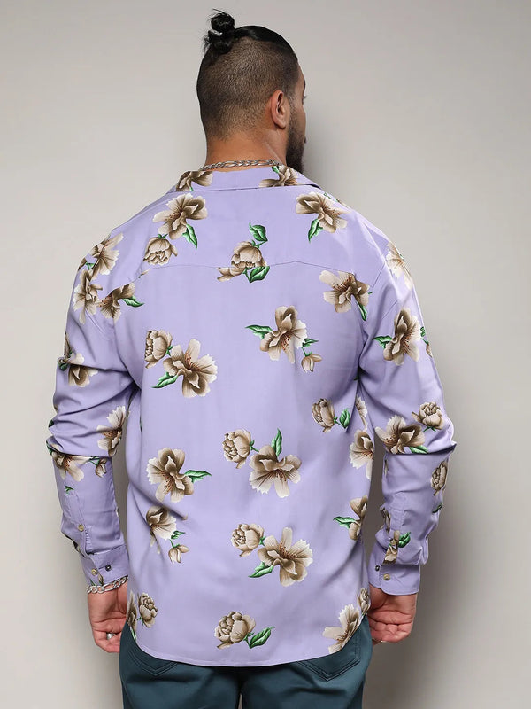 Lavender Floral Print Shirt - Shop authentic Indian Men's Fashion by Instafab Plus