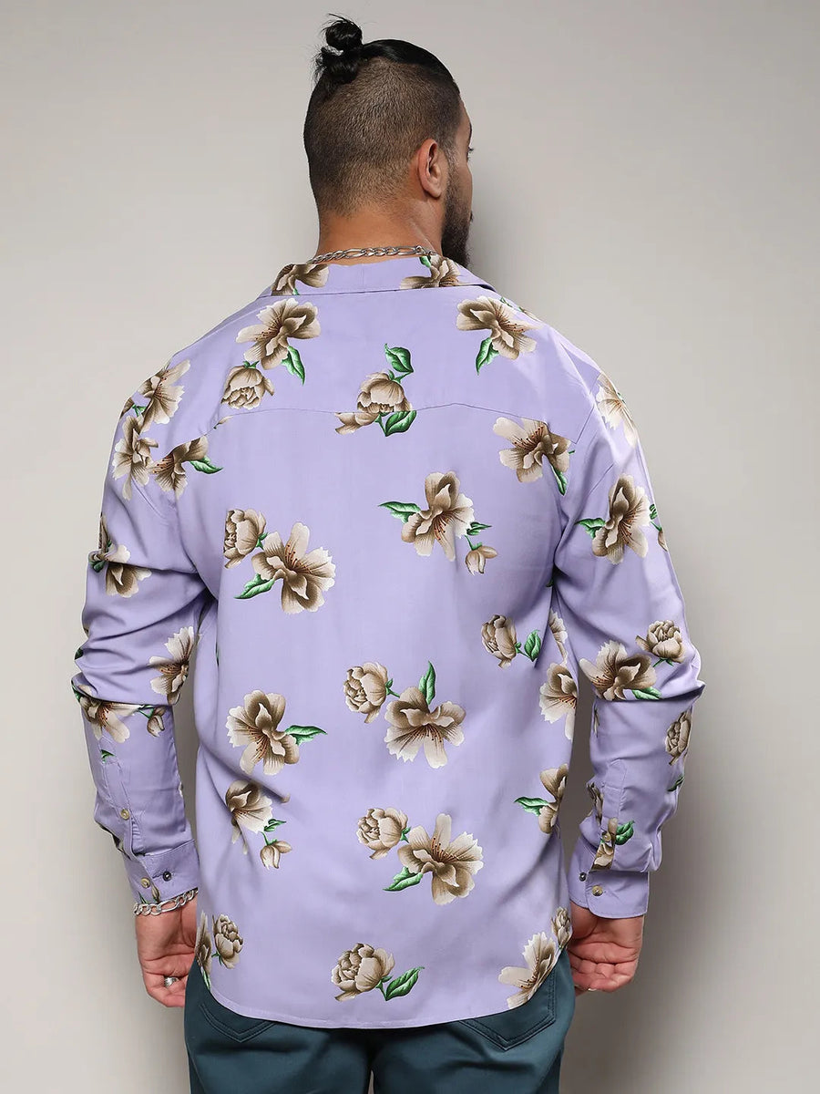 Lavender Floral Print Shirt - Shop authentic Indian Men's Fashion by Instafab Plus