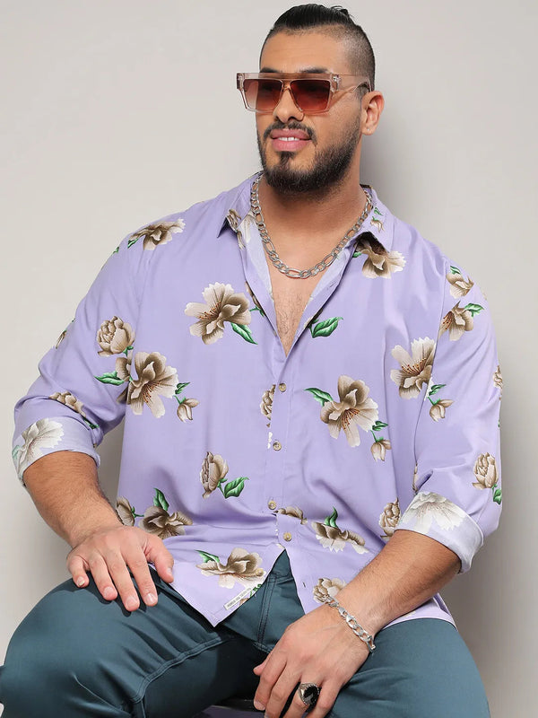 Lavender Floral Print Shirt - Shop authentic Indian Men's Fashion by Instafab Plus