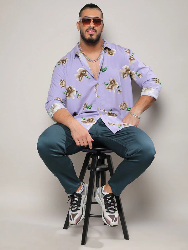 Lavender Floral Print Shirt - Shop authentic Indian Men's Fashion by Instafab Plus