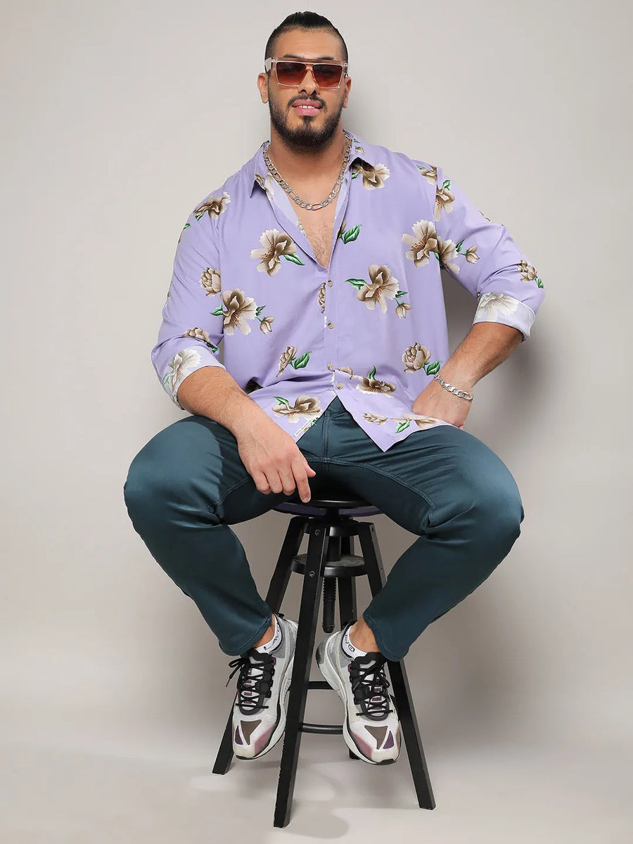 Lavender Floral Print Shirt - Shop authentic Indian Men's Fashion by Instafab Plus