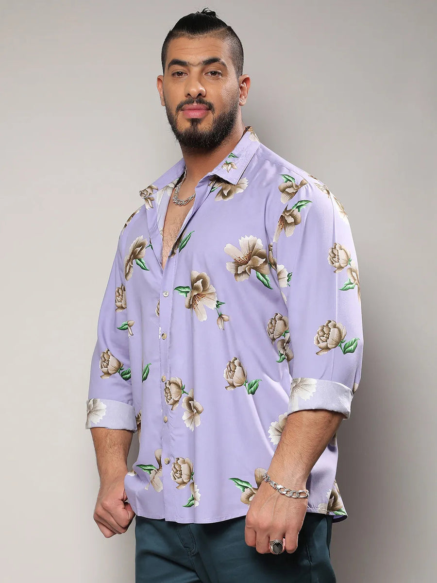 Lavender Floral Print Shirt - Shop authentic Indian Men's Fashion by Instafab Plus
