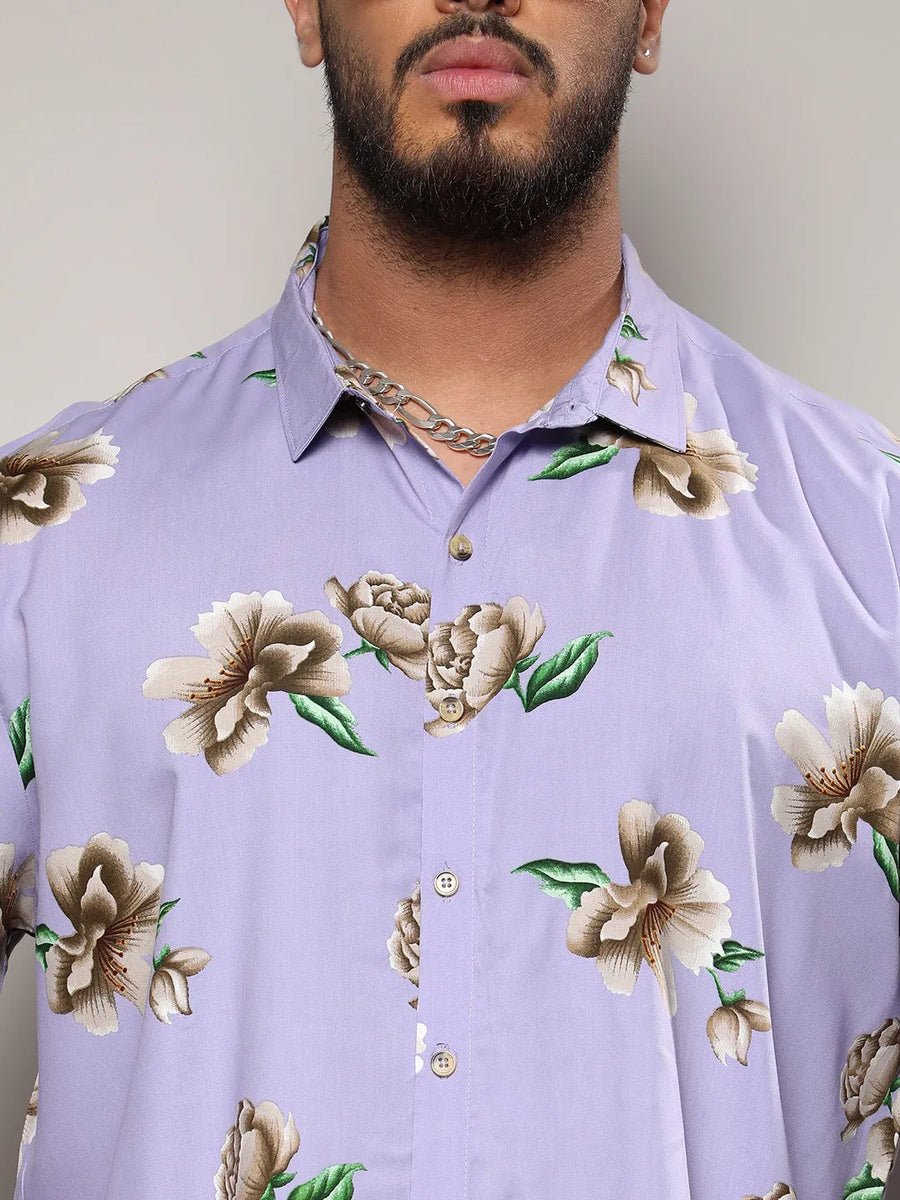 Lavender Floral Print Shirt - Shop authentic Indian Men's Fashion by Instafab Plus
