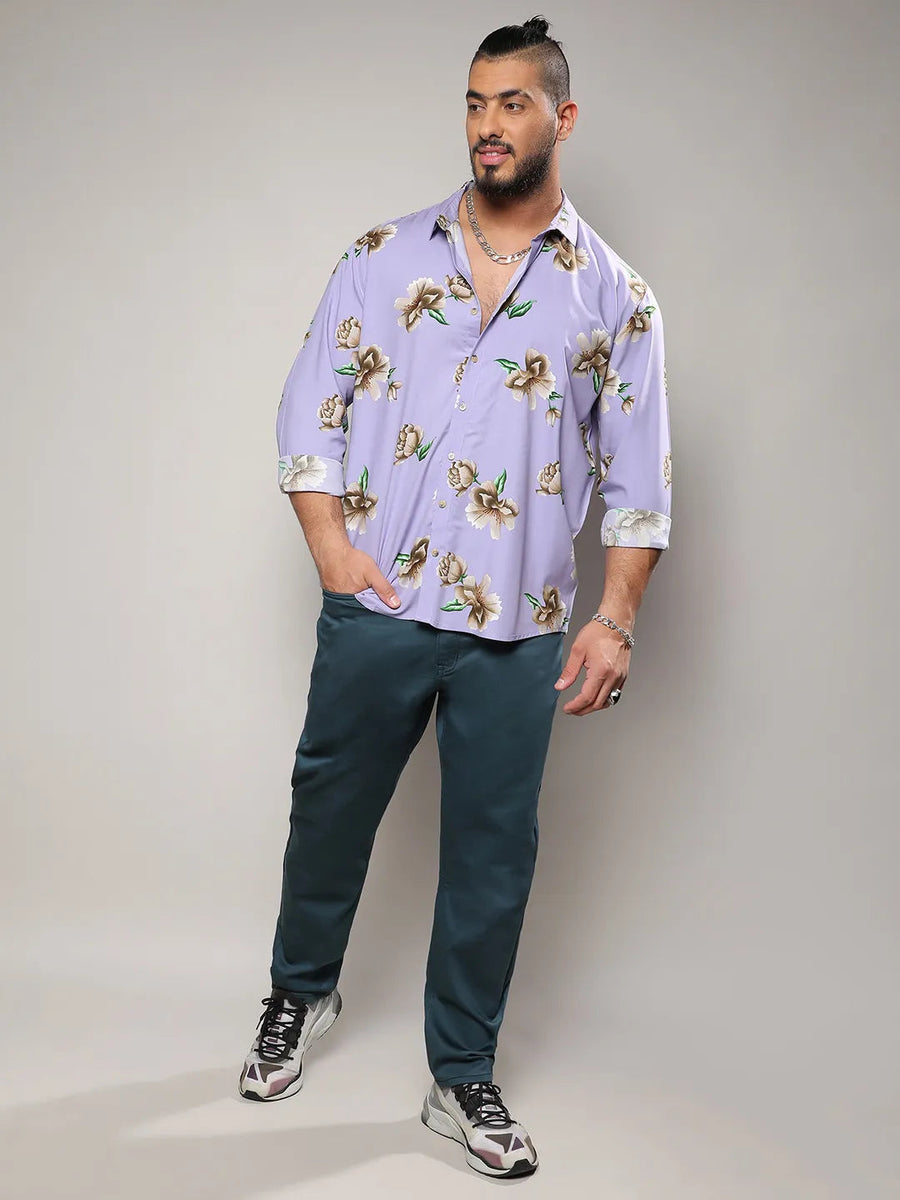 Lavender Floral Print Shirt - Shop authentic Indian Men's Fashion by Instafab Plus