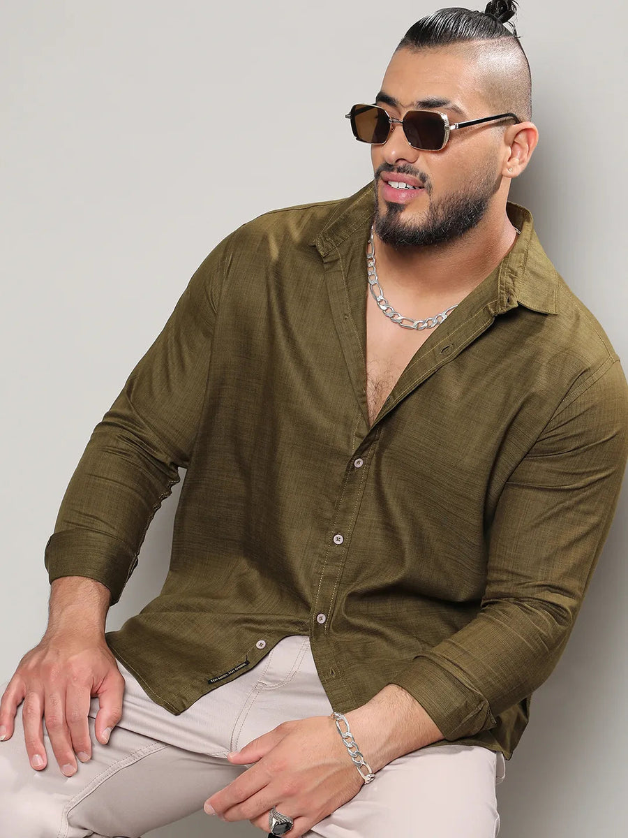 Solid Olive Green Casual Shirt - Shop authentic Indian Men's Fashion by Instafab Plus