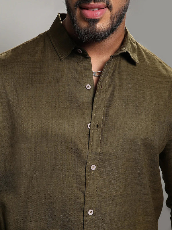 Solid Olive Green Casual Shirt - Shop authentic Indian Men's Fashion by Instafab Plus