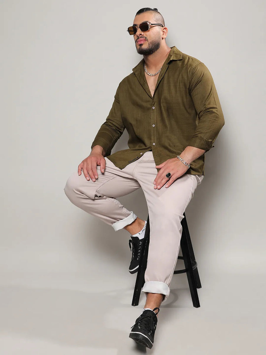 Solid Olive Green Casual Shirt - Shop authentic Indian Men's Fashion by Instafab Plus