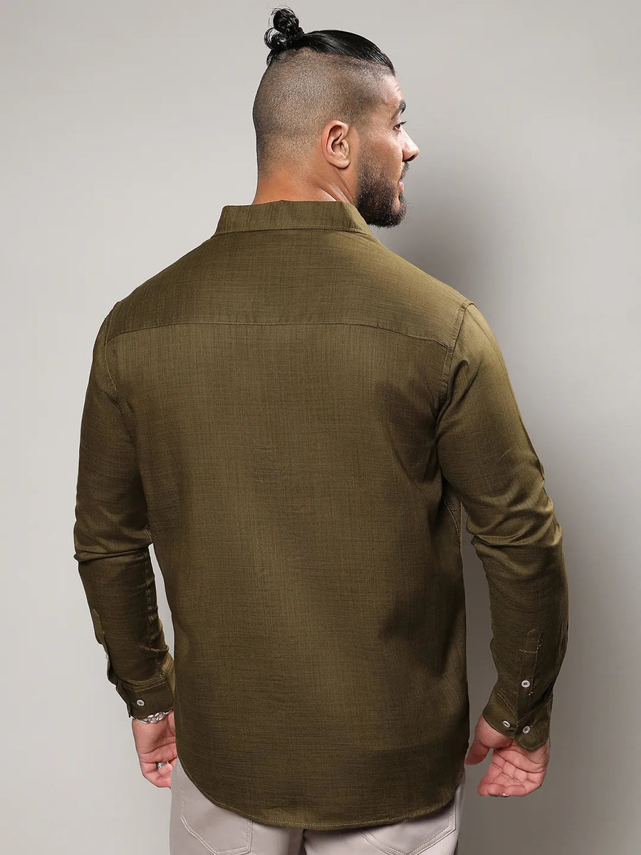 Solid Olive Green Casual Shirt - Shop authentic Indian Men's Fashion by Instafab Plus