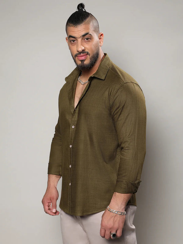 Solid Olive Green Casual Shirt - Shop authentic Indian Men's Fashion by Instafab Plus