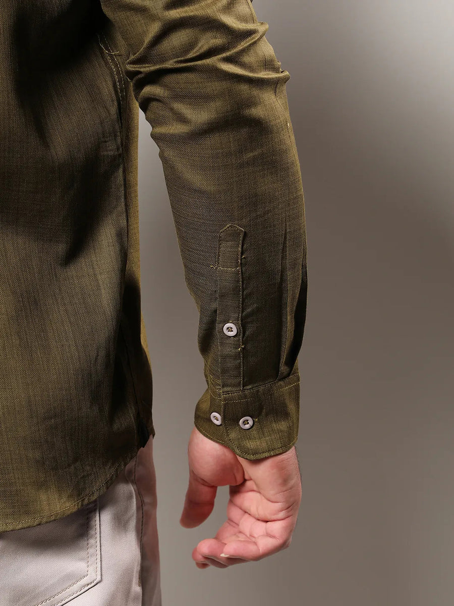 Solid Olive Green Casual Shirt - Shop authentic Indian Men's Fashion by Instafab Plus