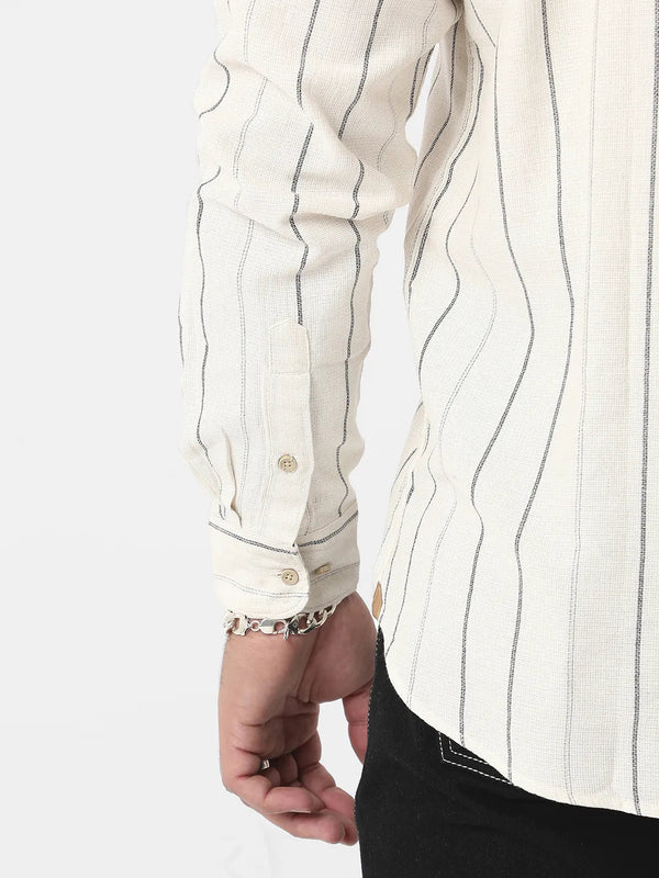 Beige Contrast Pinstriped Shirt - Shop authentic Indian Men's Fashion by Instafab Plus