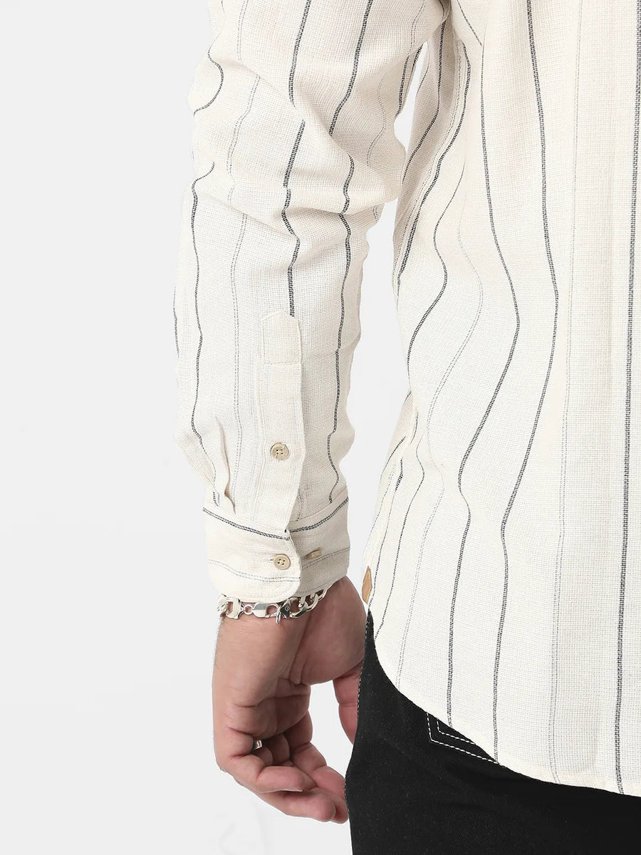 Beige Contrast Pinstriped Shirt - Shop authentic Indian Men's Fashion by Instafab Plus