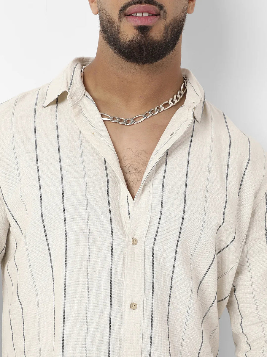 Beige Contrast Pinstriped Shirt - Shop authentic Indian Men's Fashion by Instafab Plus
