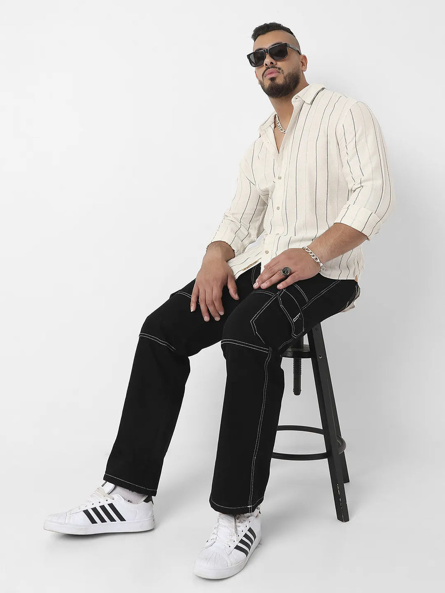 Beige Contrast Pinstriped Shirt - Shop authentic Indian Men's Fashion by Instafab Plus