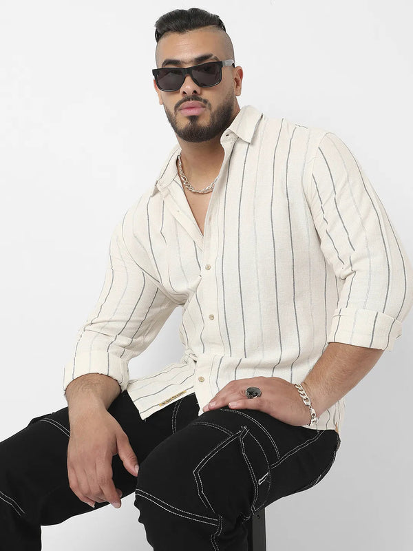 Beige Contrast Pinstriped Shirt - Shop authentic Indian Men's Fashion by Instafab Plus