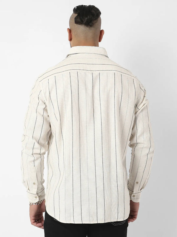 Beige Contrast Pinstriped Shirt - Shop authentic Indian Men's Fashion by Instafab Plus
