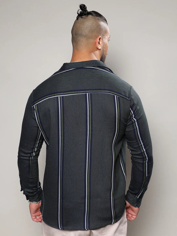 Emerald Green Striped Casual Shirt - Shop authentic Indian Men's Fashion by Instafab Plus