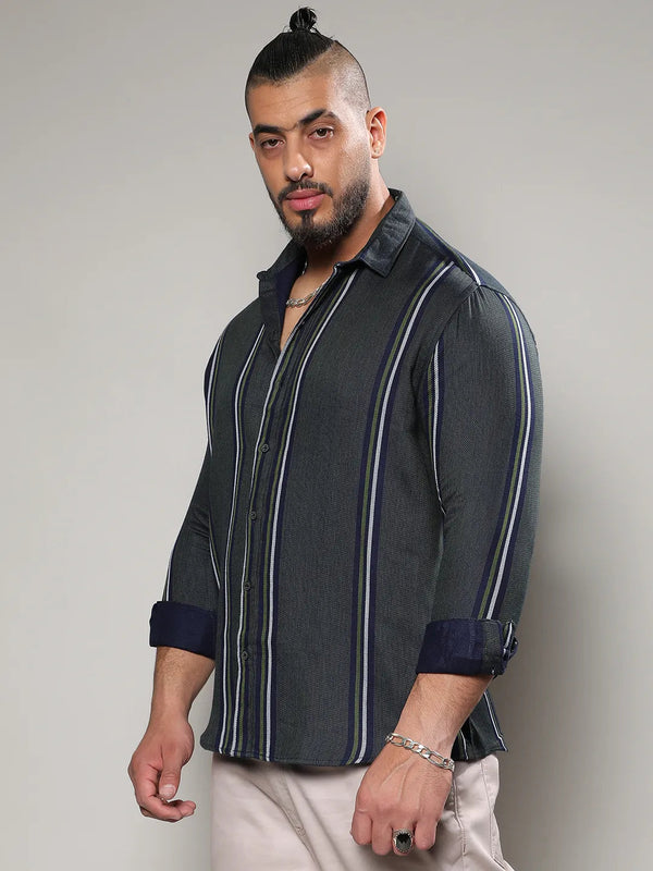 Emerald Green Striped Casual Shirt - Shop authentic Indian Men's Fashion by Instafab Plus