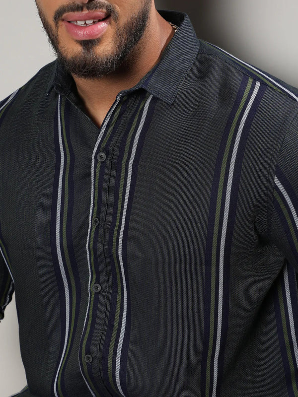 Emerald Green Striped Casual Shirt - Shop authentic Indian Men's Fashion by Instafab Plus