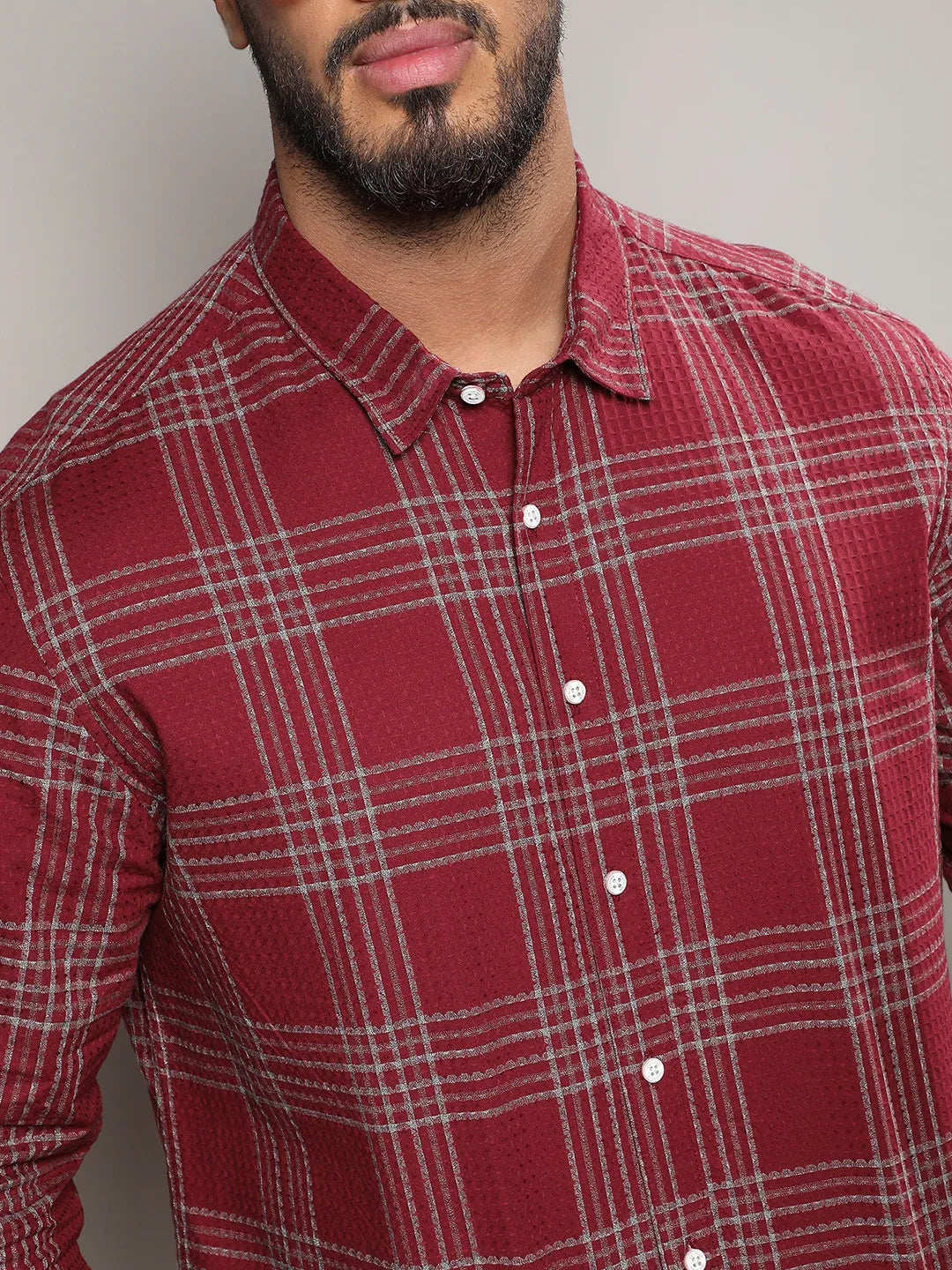 Maroon Red Chalk Tartan Plaid Shirt - Shop authentic Indian Men's Fashion by Instafab Plus