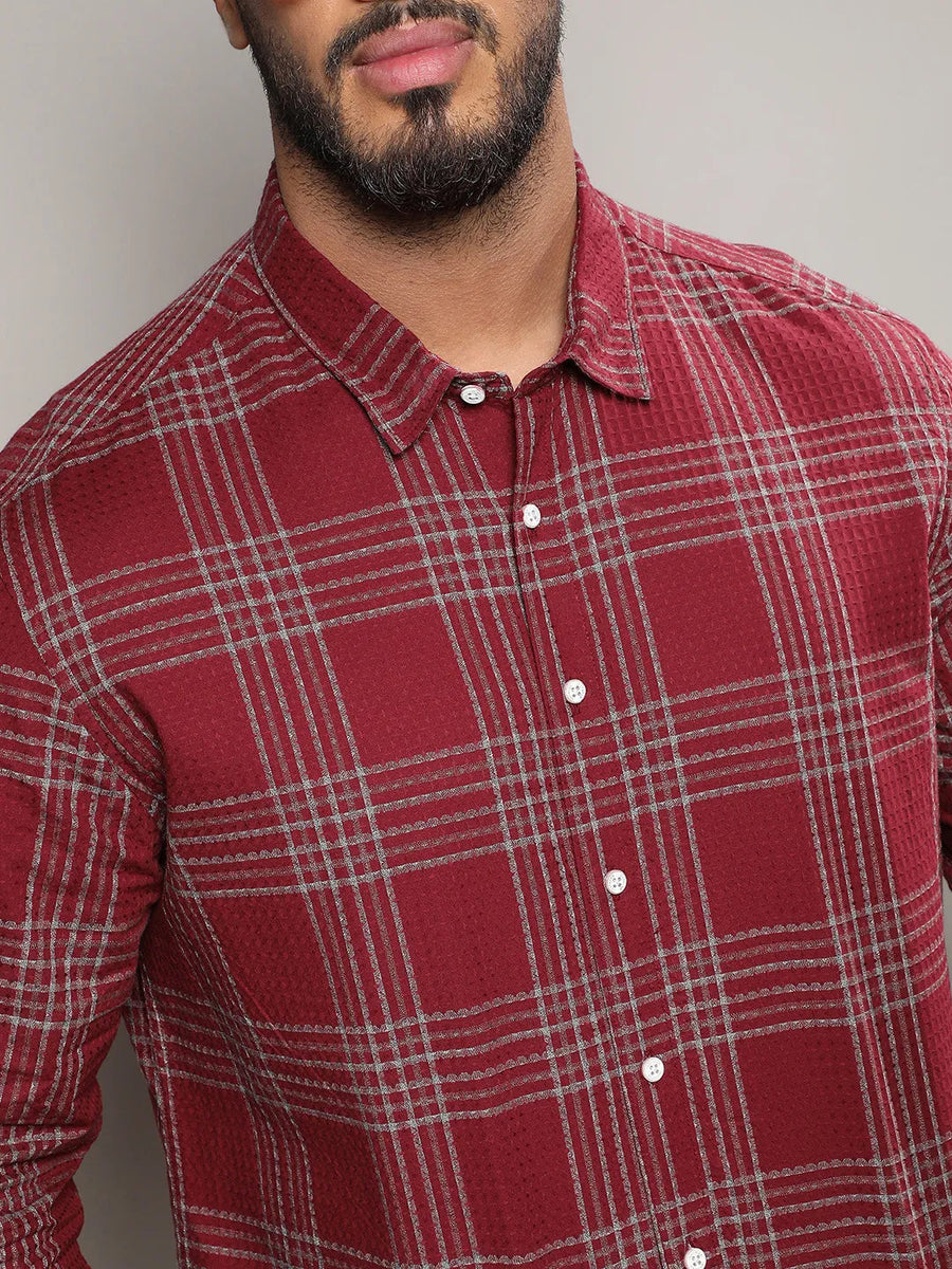 Maroon Red Chalk Tartan Plaid Shirt - Shop authentic Indian Men's Fashion by Instafab Plus