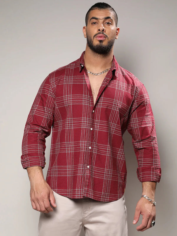 Maroon Red Chalk Tartan Plaid Shirt - Shop authentic Indian Men's Fashion by Instafab Plus