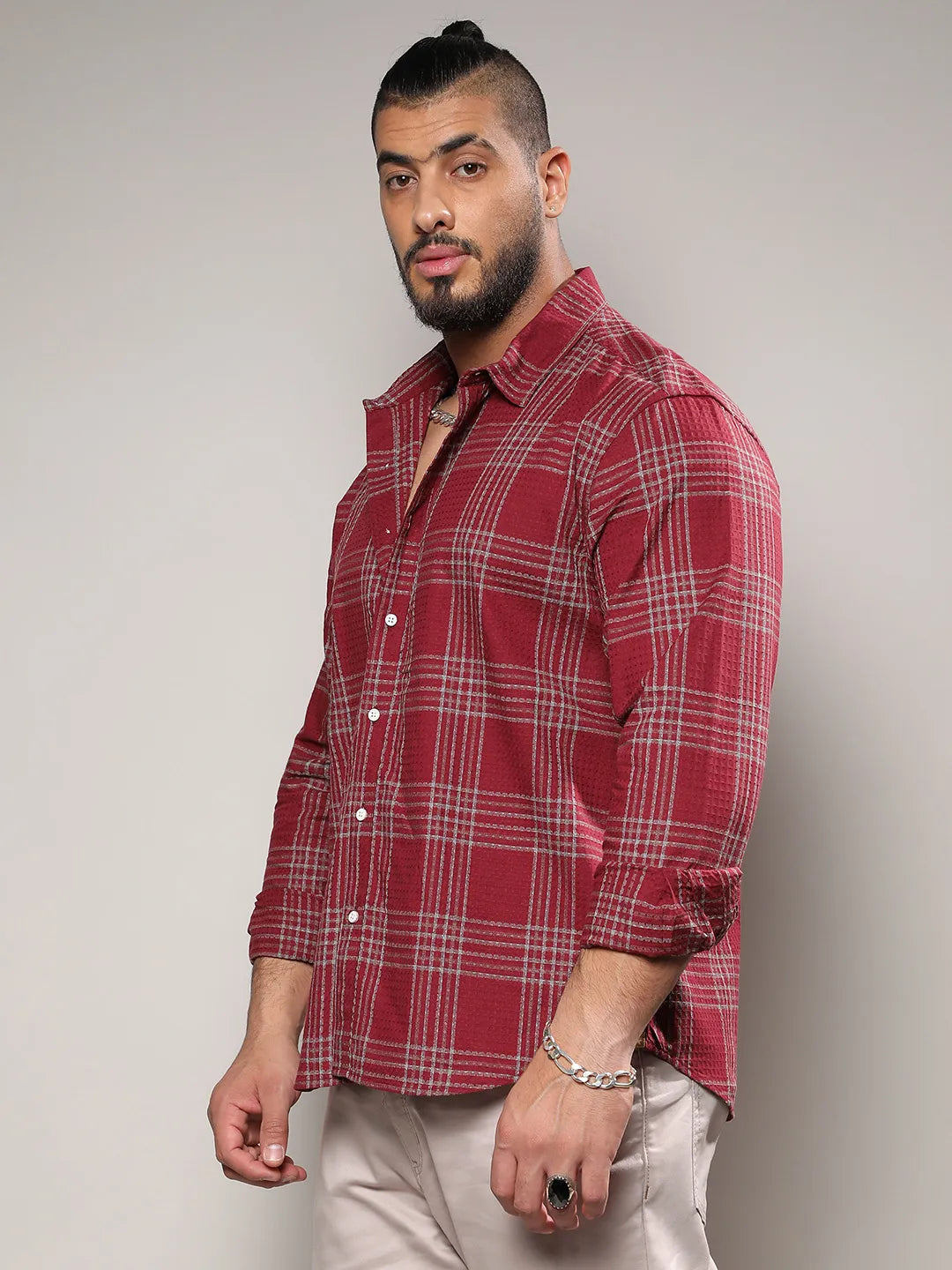 Maroon Red Chalk Tartan Plaid Shirt - Shop authentic Indian Men's Fashion by Instafab Plus
