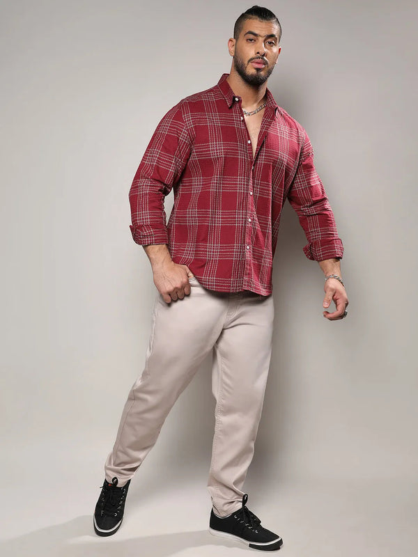 Maroon Red Chalk Tartan Plaid Shirt - Shop authentic Indian Men's Fashion by Instafab Plus