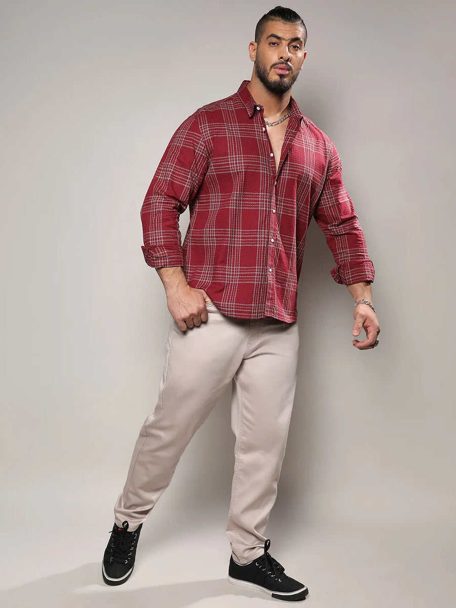 Maroon Red Chalk Tartan Plaid Shirt - Shop authentic Indian Men's Fashion by Instafab Plus