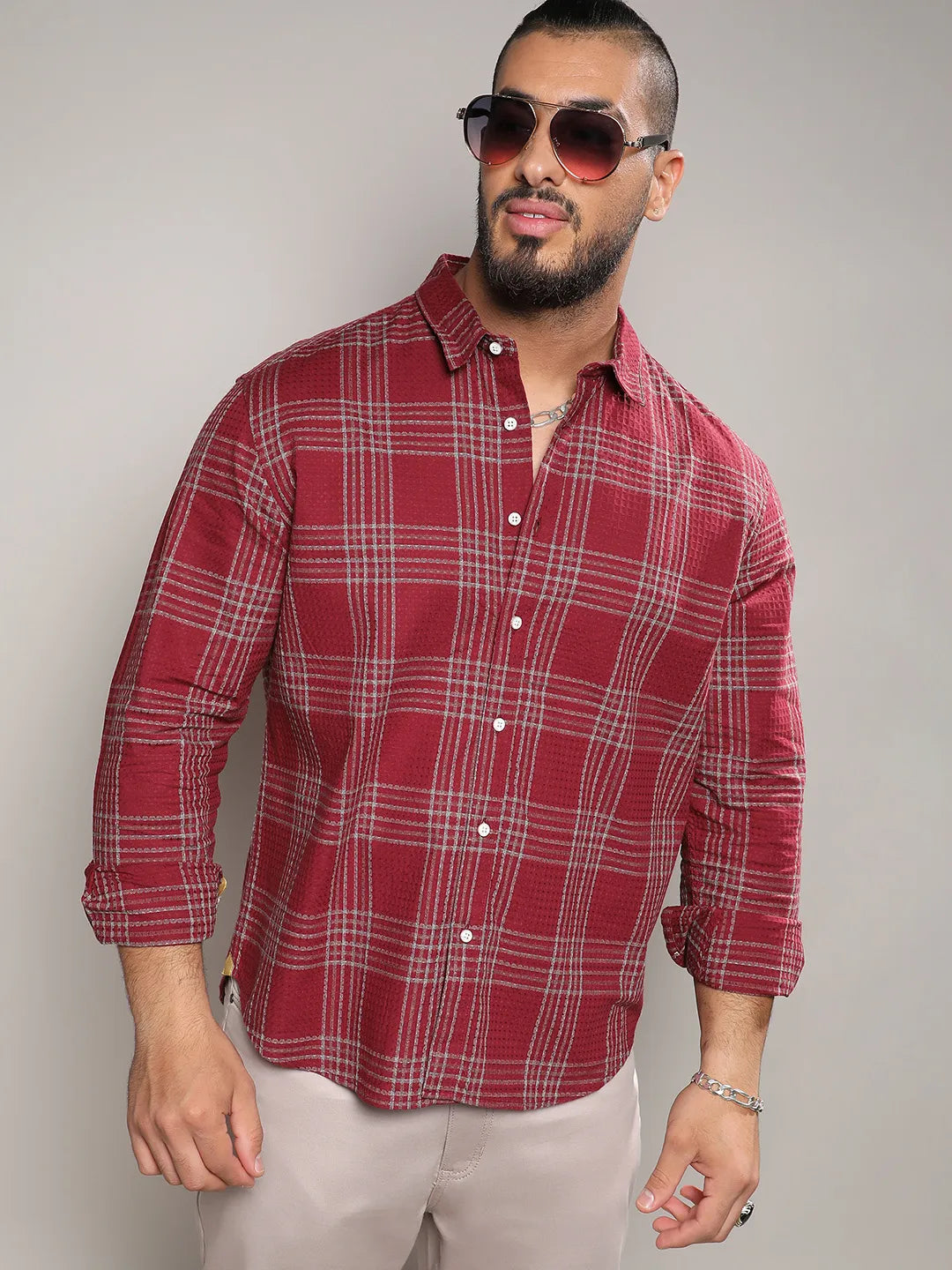 Maroon Red Chalk Tartan Plaid Shirt - Shop authentic Indian Men's Fashion by Instafab Plus