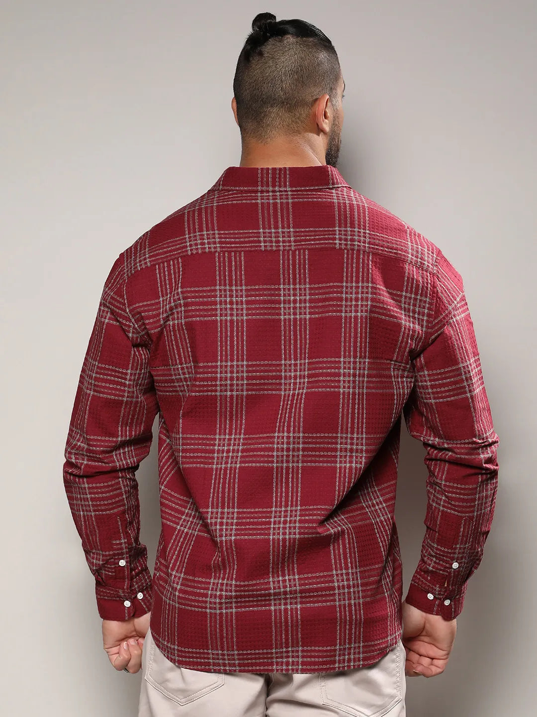 Maroon Red Chalk Tartan Plaid Shirt - Shop authentic Indian Men's Fashion by Instafab Plus